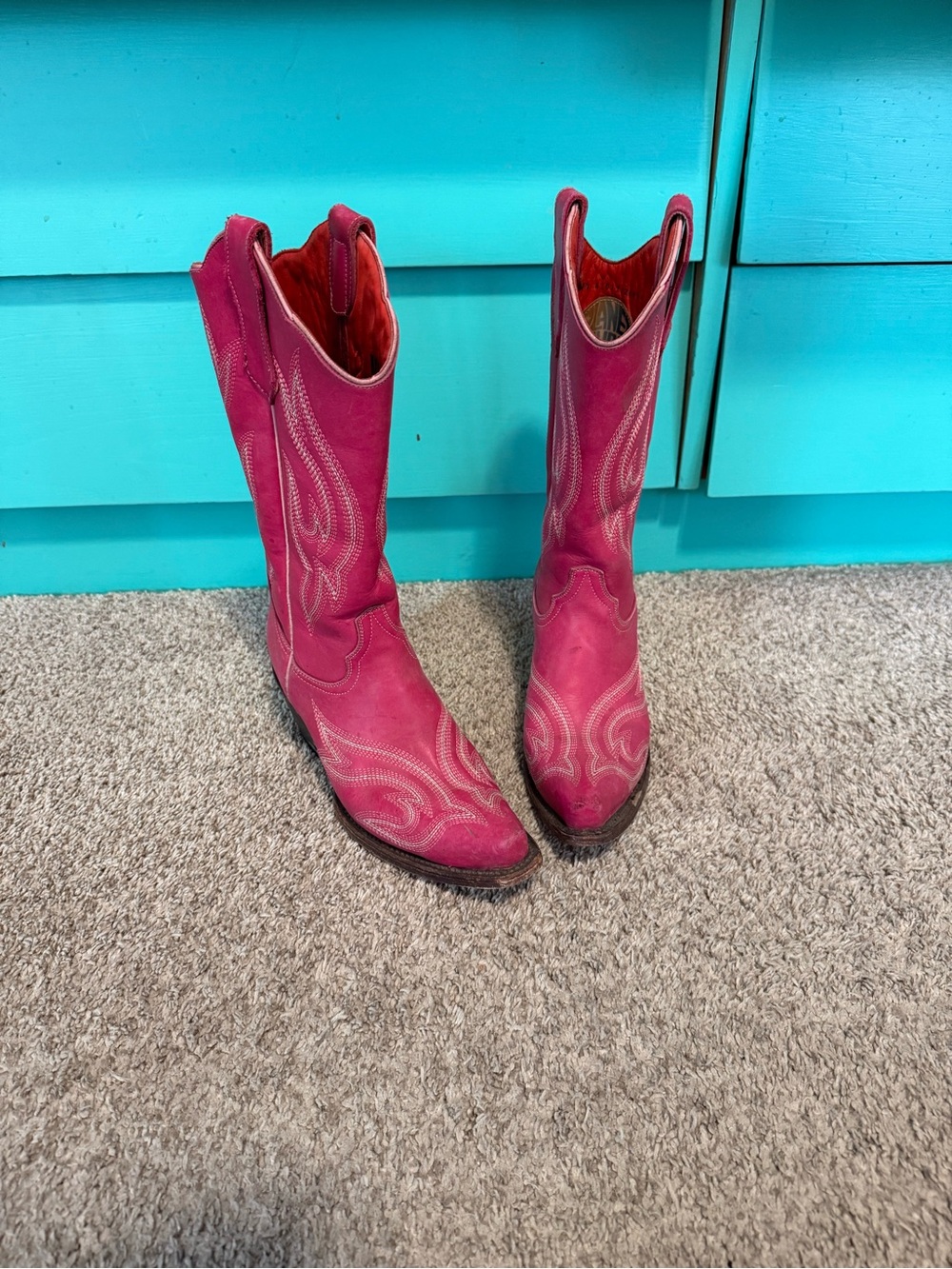 Planet Cowboy psychedelic stonewashed pink leather cowboy boots 8.5